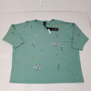 AAEDA Sweater women's 1x Sage Green with Embroidered Flowers NWT